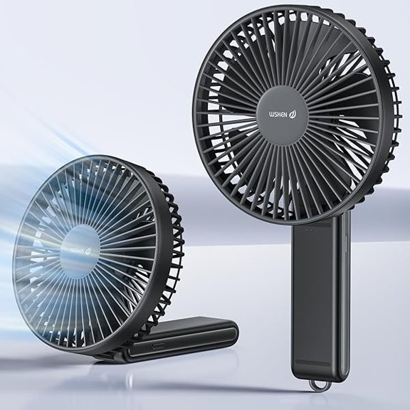 YJJSKEJI Portable Handheld Fan - 6 Inch Quiet 180 Foldable Desk Fan with Battery Operated, 20H Max Cooling Time, 4000mAh Rechargeable, 4-Speed, Travel Essential for Outdoor, Office, Gift, Black
