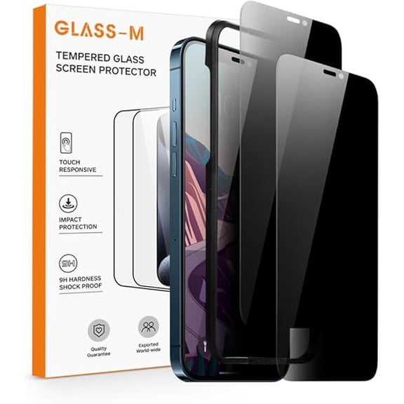 YJJSKEJI Privacy Screen Protector for iPhone 12 Pro Max, Anti-Spy 9H Tempered Glass with Installation Frame, Anti-Peep Screen Cover - 2 Pack