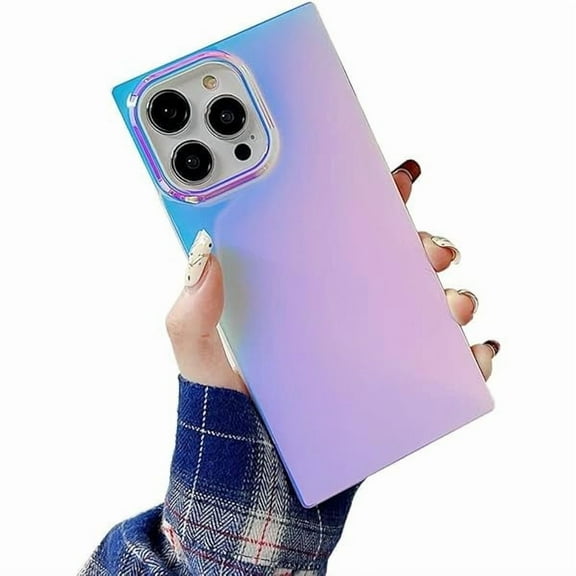 YJJSKEJI for Rectangle iPhone 16 Pro Max Case for Women, Bling Sparkly Laser Color Changing Designer Case Glitter Slim Thin Soft Flexible Silicone Protective Light Mirror Iridescent Girly Case Purple