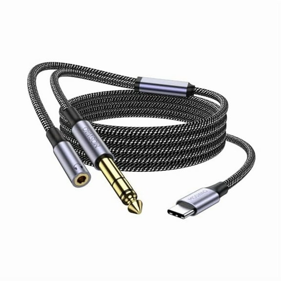 YJJSKEJI TRS Guitar Record USB C A Port to 6.35mm Input and 3.5mm Female Output Listening, 1/4 inch to USB C A Piano Instrument Nylon Cable 3M for Electric Keyboard, Guitar, Bass and More