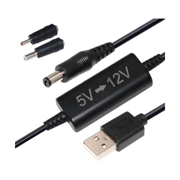YJJSKEJI USB 5V to 12V DC - USB Voltage Step Up Converter Cable(12V 0.7A-1A), USB A to 12V DC 5.5 x 2.1mm Adapter with DC Jack 5.5 x 2.5mm & 3.5 x 1.35, 5 Ft 12 Volt DC Power Cable