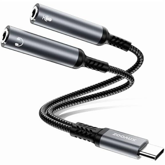 YJJSKEJI USB C to 2 TRS 3.5mm Headphone Mic Splitter Adapter, Hi Fi Audio & Mic Jack Splitter for Dual-Plug PC Gaming Headset to Type-C Devices for iPhone 16 15, Galaxy S24 S23 S22, and More