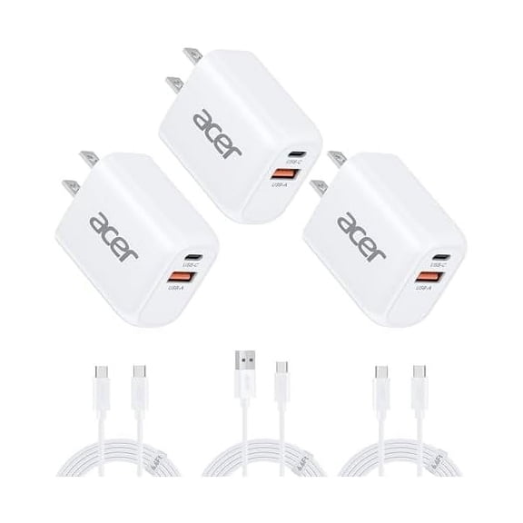 YJJSKEJI USB C Charger Block, 3-Pack 20W Dual Port Type C Fast Charging, Wall Plug Adapter with 3-Pack 6.6FT Fast Power Cables Compatible with iPhone 16/15/ iPad Pro/ Air/ AirPods, iwatch, Galaxy