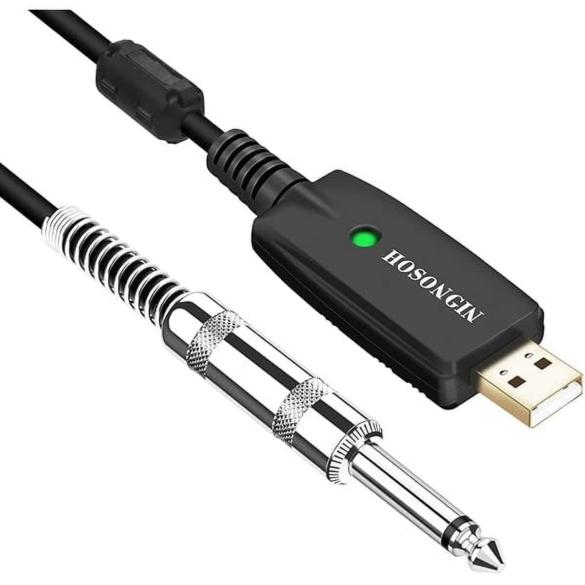 YJJSKEJI USB Guitar Cable - USB Interface Male to 6.35mm 1/4" TS Mono Electric Guitar Converter Cable (10 Ft, Black)