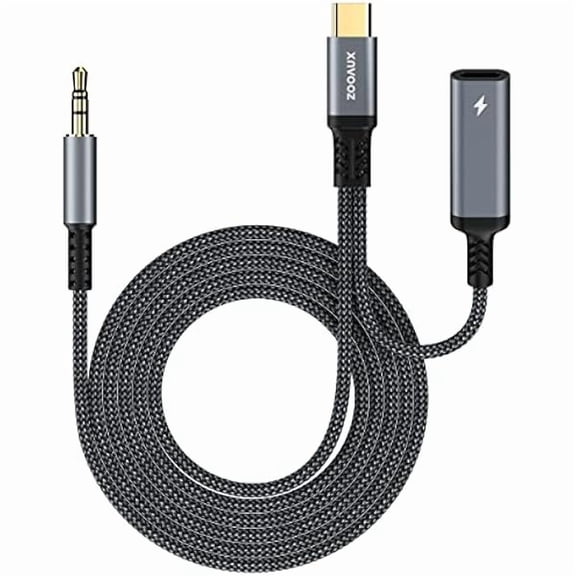 YJJSKEJI USB Type C to 3.5mm Female Headphone and Charger Adapter,USB C to Aux Audio Dongle Cable Cord for Pixel 4 3 XL,Samsung S23 S22 S21 S20+ Note 20 10 (2 Ports, Grey)