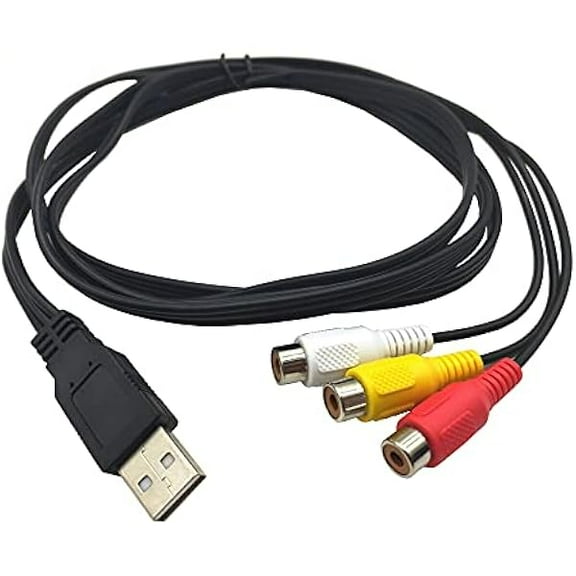 YJJSKEJI USB to 3RCA Cable, 5 Feet/1.5m USB 2.0 Male to 3 RCA Female Jack Splitter YJJSKEJIo Video AV Composite Adapter Cord Cable (USB M/3RCA F)
