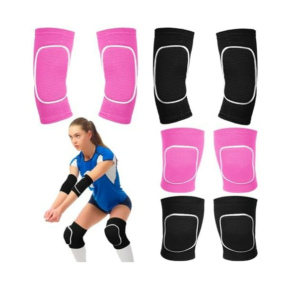 YJJSKEJI Volleyball Arm Sleeves Knee Pads with Protection Pad 2 Pairs Hitting Passing Forearm Sleeves 2 Pairs Soft Kneepads Compression Volleyball Gear for Youth Training(Black Pink)