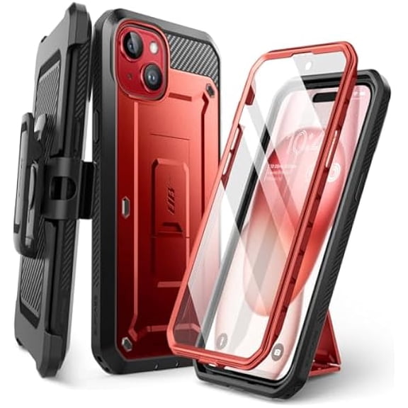 YJJSKEJI for iPhone 15 Case with Stand & Belt-Clip(Unicorn Beetle Pro), [Built-in Screen Protector] [Military-Grade Drop Protection] Heavy Duty Rugged Phone Case for iPhone 15 6.1 Inch 2023, Ruddy