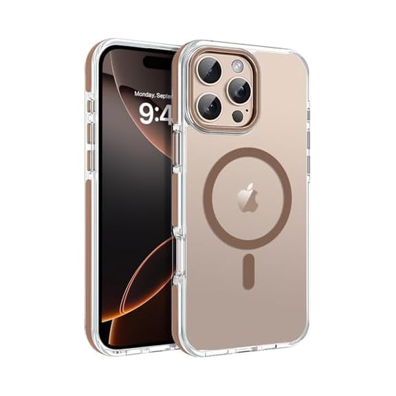 YJJSKEJI iPhone 16 Pro Max Case, Magnetic Compatible with MagSafe Transparent Anti-Yellow Anti-Slip Edge Design Slim Thin Shockproof Protective Phone Cover for iPhone 16 Pro Max 6.9", Desert Titanium