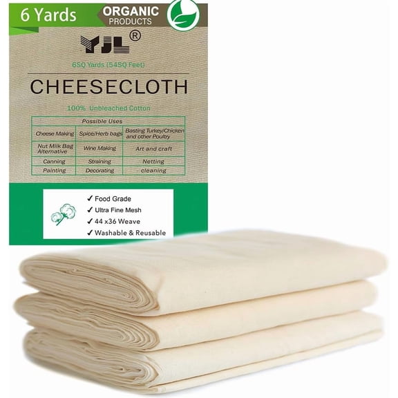 YJL Cheesecloth for Straining, 54 Sq Feet, 100% Organic Cotton Unbleached Cheese