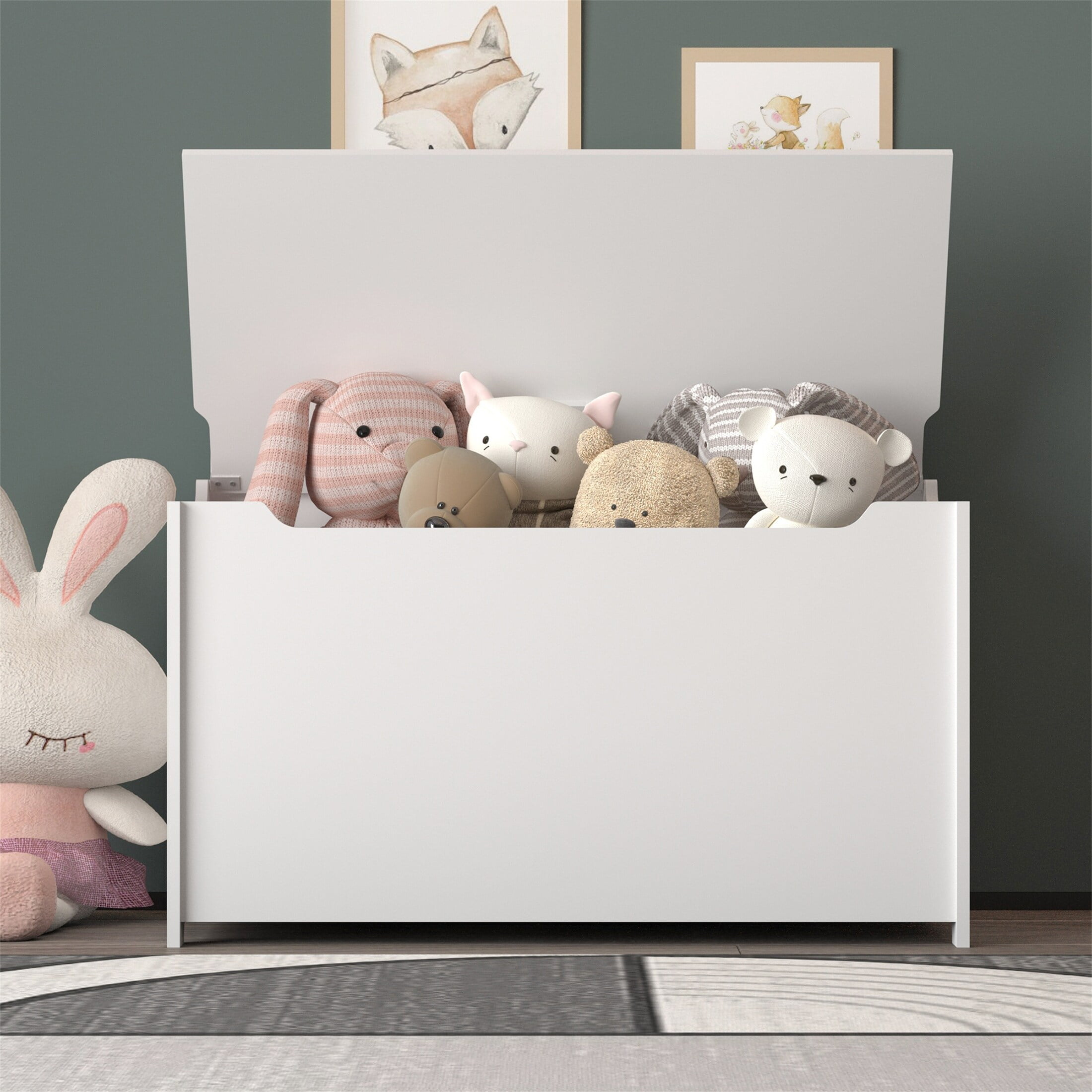 YJTONWIN 30 Inch Kids Wooden Toy Box Storage Bench with Safety Hinged Lid White