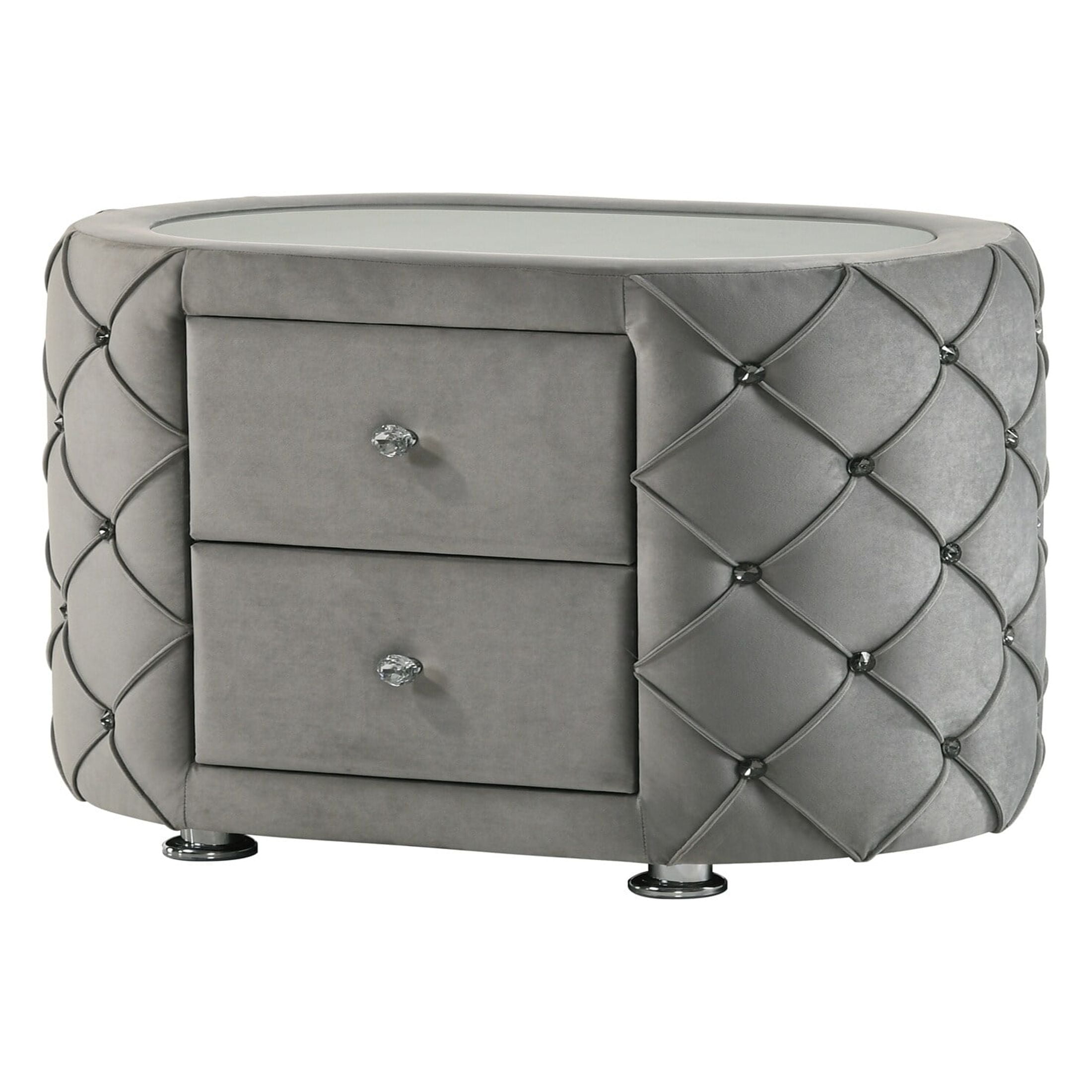 YJTONWIN Bedroom Gray Velvet Nightstand with 2 Drawers