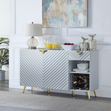 YJTONWIN Gray High Gloss Cabinet with Gold Legs