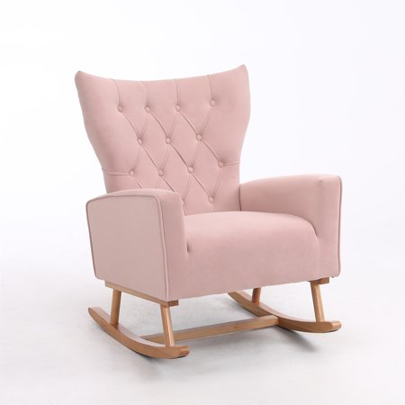 YJTONWIN Velvet Rocking Chair Nursery Chair Pink