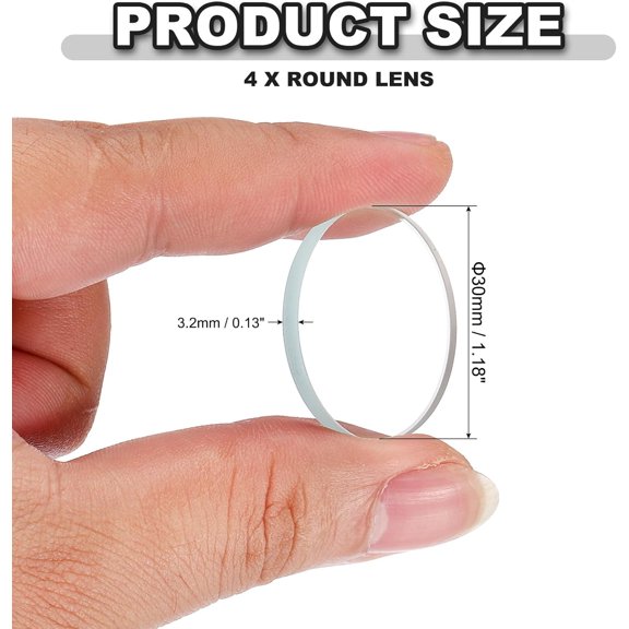 YJYASX-1.18" Dia LED Lens, 4 Pcs Polished Edge Flashlight Replacement Parts Glass Lens for Light Source Lens Replacement, Transparent