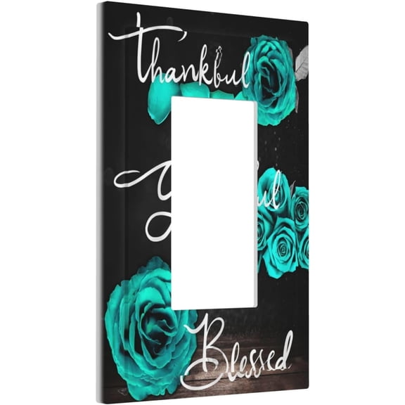 YJYASX-1 Gang Single Decorator GFCI/Rocker Light Switch Cover Wall Plate Blue Teal Grey Romantic Lover Rose Flower Floral Blessed Quote Electrical Outlet Decorative Receptacle Cover for Dimmer, USB,