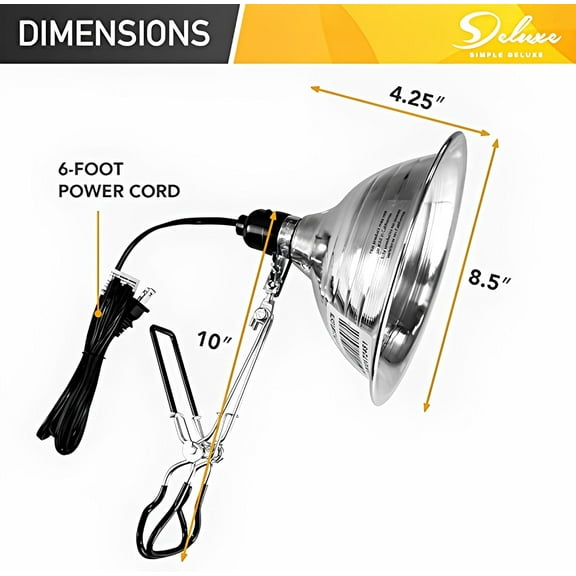 YJYASX-1-Pack Clamp Lamp Light with 8.5 Inch Aluminum Reflector up to 150 Watt E26 (no Bulb Included), Silver and Black