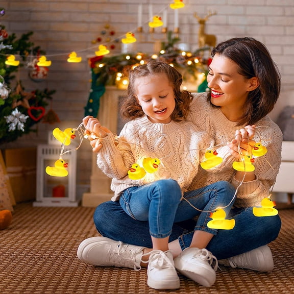 YJYASX-10 LED Yellow Duck String Lights for Kids Room - Interactive Squeaky, Warm White Glow, Child-Friendly Decorative Light for Nursery, Playful Bedroom Accessory