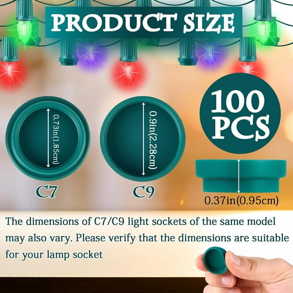 YJYASX-100 Pcs Christmas Light Bulb Socket Cover, C7 and C9 Socket Caps for Covering Holiday Outdoor Unused Open Stringers Light, Waterproof (Green)