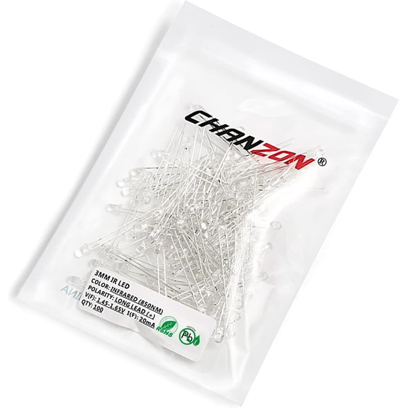 YJYASX-100 pcs 3mm Infrared Ray IR 850nm Emitter LED Diode Lights (Clear Transparent Round Lens DC 1.4V-1.6V 20mA) Lighting Bulb Lamps Electronics Components Indicator Light Emitting Diodes