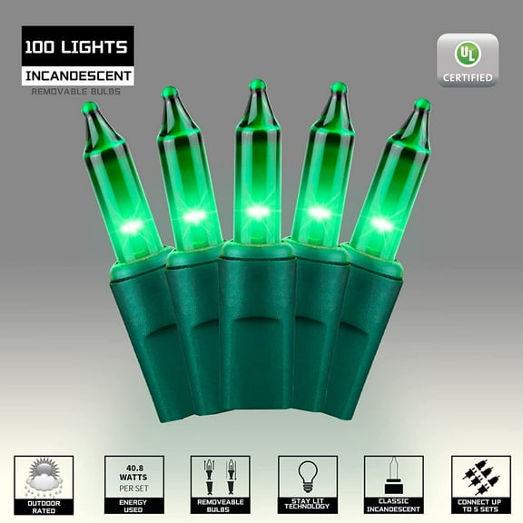 YJYASX-100LIGHTS Green Extra-Bright with End Connectors Christmas Decorative Lights 5.98m UL Certified Mini String Light Set Waterproof for Home Garden Holiday Christmas Tree Party Patio Wedding