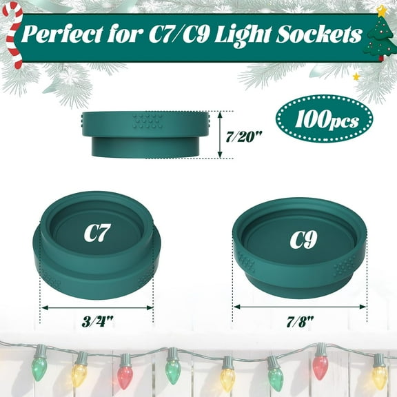 YJYASX-100Pcs C7 C9 Socket Caps Christmas Light Socket Safety Cap Plugs Waterproof Double-Sided Light Bulb Socket Cover for Covering Unused Outdoor Indoor Xmas Light Sockets
