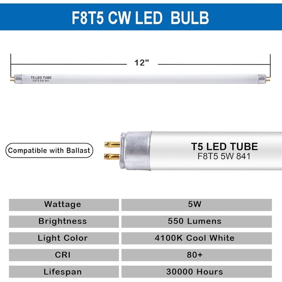 YJYASX-12 inch F8T5 and 21 inch F13T5 Cool White Set LED Replacement Bulbs, 4100K, Replace Fluorescent Bulb with LED, Replacement Tube for Counter and Cabinet Fixture