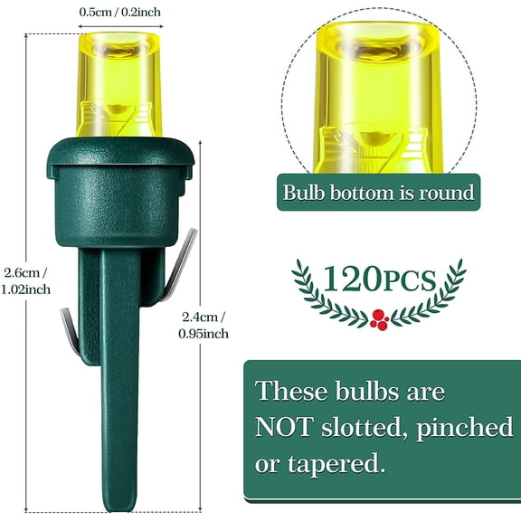 YJYASX-120 Count 5 mm Christmas LED Replacement Bulbs Bulk Wide Angle Christmas LED Light Bulbs Xmas String Replacement Festival Light Decoration (Green Base with Multicolor Bulb)