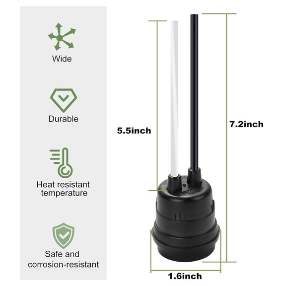 YJYASX-12PCS Waterproof Black Pigtail Lamp Holder Socket,E26/E27 Fully Sealed Rainproof Light Sockets, E26 Medium Base Light Socket,DIY Table Lamp Base Accessories 250V-660W (12)