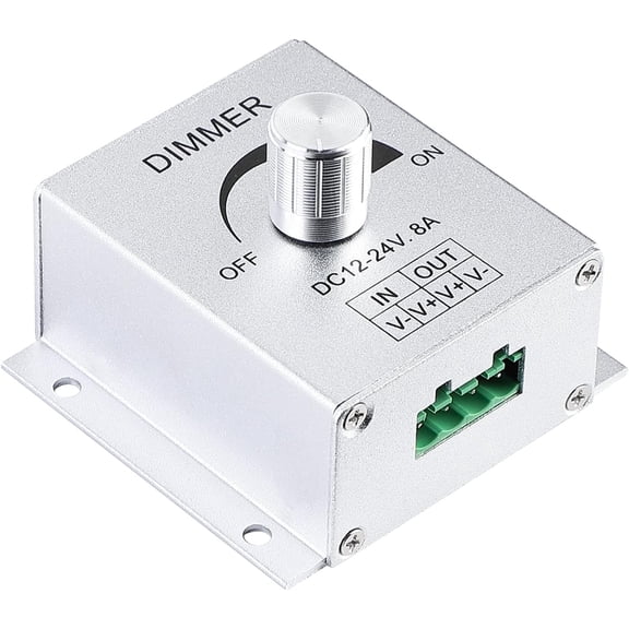 YJYASX-12V Dimmer Switch, Dimmer Knob Aluminium Case DC12V-24V 8A Single Channel Knob Dimmer Controller for LED Strip Bulb Lamp Light 5050 3528 5630 Single Color LED Strips
