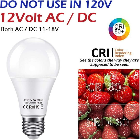 YJYASX-12V LED Light Bulb 60Watt Equivalen E26 7W 630Lm 12 Volt Low Voltage Lights AC/DC 11-18V A19-12volt RV Marine Boat Landscape Lighting- 6 Pack(2700K Warm White)
