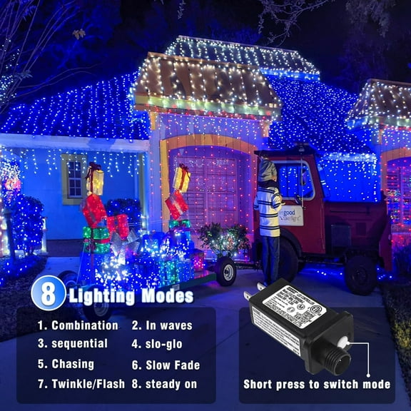 YJYASX-132FT 400 LED Christmas Lights Outdoor, Christmas String Lights Indoor with 8 Modes Waterproof, Plug in Twinkle Fairy Lights Clear Wire for Bedroom Wedding Treee Window Garden House Decor, Blu