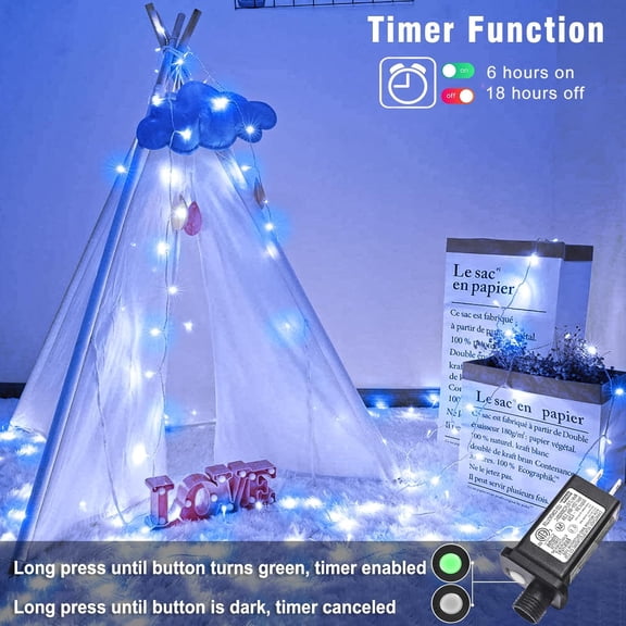 YJYASX-132FT 400 LED Christmas Lights Outdoor, Christmas String Lights Indoor with 8 Modes Waterproof, Plug in Twinkle Fairy Lights Clear Wire for House Bedroom Patio Window Xmas Decorations, Blue an
