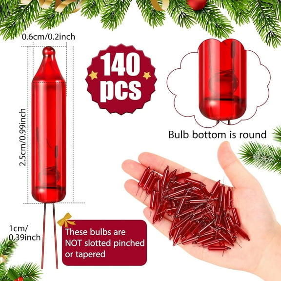 YJYASX-140 Pcs 3.5v Christmas Mini Light Bulbs Xmas Holiday Incandescent Wire String Lights Clear Replacement Bulbs for Christmas Tree Xmas Thanksgiving Indoor Outdoor Decor (Red)