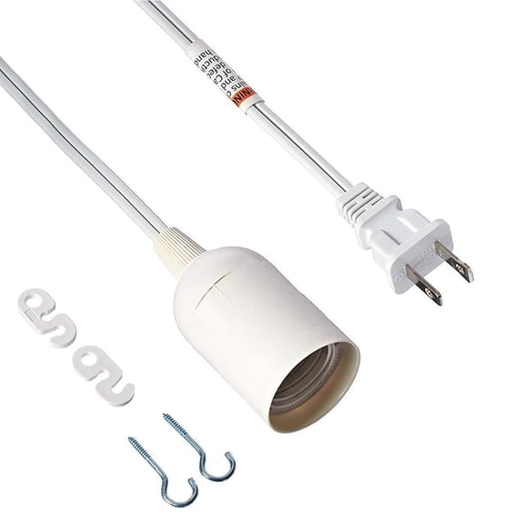 YJYASX-15ft Hanging Pendant Light Cord with E26 Socket & On/Off Switch, Extension Cord Cable for Kitchen, Living Room (Bulb Not Included), 2 Pack