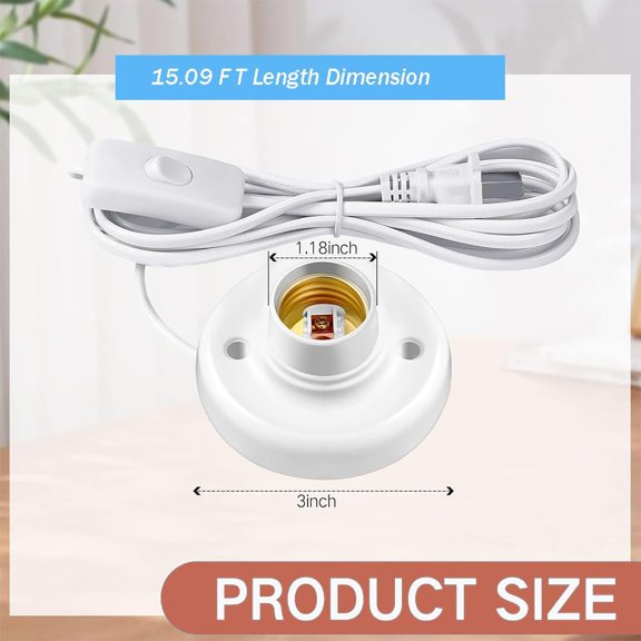 YJYASX-15ft Light Bulb Socket with Cord,Light Socket,E26/ E27 Lamp Base Desktop Cord On/Off Switch Hanging,Light Bulb Socket,Light Socket with Cord