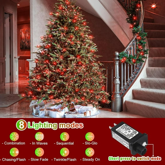 YJYASX-165FT 500 LED Christmas Lights Outdoor, Red Christmas String Lights Indoor with Waterproof, 8 Modes Plug in Connectable Twinkle Fairy Lights Clear Wire for Xmas Tree Garden Love Holiday Decora