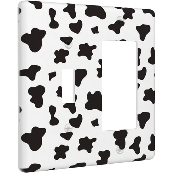 YJYASX-2-Gang 1-Toggle 1-Decorator/GFCI Combination Wallplate Western Dairy Cattle Black and White Spot Cow Fur Skin Print Pattern Two Combo Double Device Toggle/Rocker Outlet Receptacle Light Switch