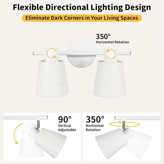 YJYASX-2-Light Ceiling Light Fixture, Directional Track Lighting White w/Linen Shade, Modern Spotlight Indoor for Kitchen, Bedroom, Living Room, E26 Base (Bulbs Not Included)