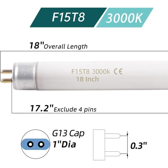 YJYASX-2 Pack 15W 18 Inch T8 3000K Fluorescent Linear Tube Bulb F15T8/WW G13 Base (15W-3000K-2P)