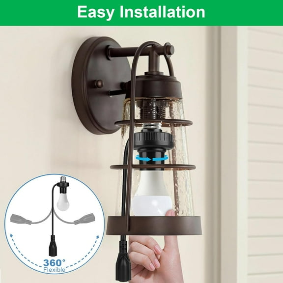 YJYASX-2 Pack 3 in 1 Light Socket Outlet Adapter, Support 3 Prong Light Bulb Socket, E26/E27 Light Socket to Plug Adapter with Extension Cord for Garage, Porch, Patio, CCTV Camera(Black)