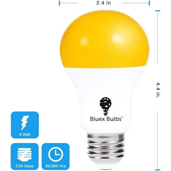 YJYASX-2 Pack LED Dusk to Dawn A19 Bug Light Bulbs, Yellow Amber Light With Automatic Sensor, Porch Lights Security, Auto On/Off, 2000K E26, 500 Lumens
