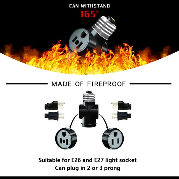 YJYASX-2 Pack, Light Socket to Plug Adapter, Convert E26 Light Socket to 3-Prong Outlet Adapter and Light Bulb Socket (Black)