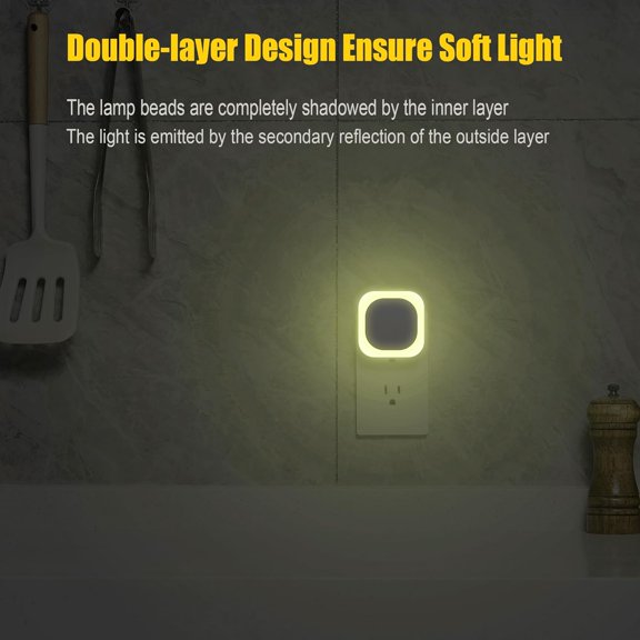YJYASX-2 Pack Warm White Night Light, Gentle Eye-Care with Dimmable Soft Glow & Indirect Reflection, Auto Dusk to Dawn Sensor, Plug in Nightlight for Nursery, Kids Room, Bedroom, Hallway