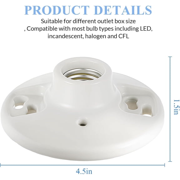 YJYASX-2 Pcs Medium Base E26 Lamp Holder Ceiling Light Sockets White Bulb Socket Incandescent Fluorescent CFL Lamp Holder 660w 250v (Porcelain)