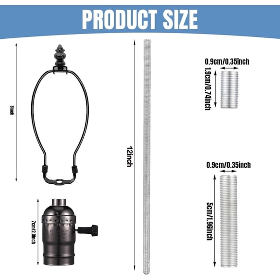YJYASX-2 Sets Make-a-Lamp Kits - Table Repair or DIY Wiring Kits With 8'' Harp, 12'' Pipe, 3-Way Socket, 8 ft Cord, and All Hardware Parts for Creating DIY Antique Lamp Designs (Black)