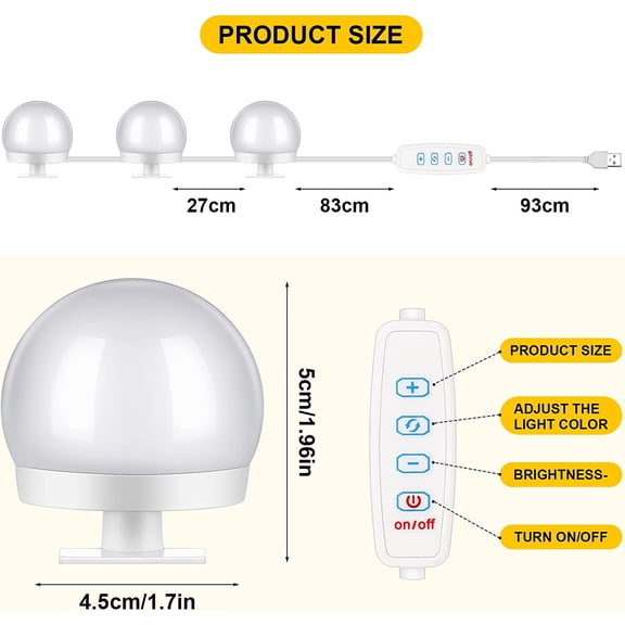 YJYASX-2 Sets Vanity LED Lights Kit 28 Dimmable Bulbs with 3 Color Modes, Plug in Makeup Mirror Light with Adjustable Color and Brightness for Bedroom Bathroom, USB Cable, No Mirror Included