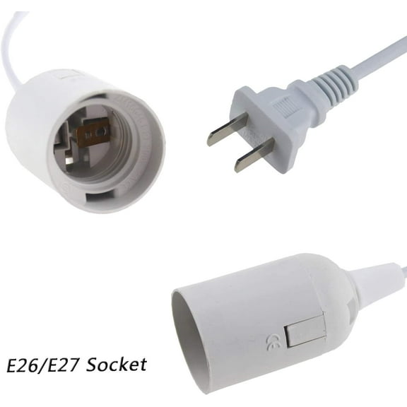 YJYASX-2 pcs E26/E27 LED Light Socket 5.9FT Extension Cord with On/Off Switch and US AC Power Plug Bulb Socket for Pendant Lighting Bulb Lamp in Kitchen Bedroom Restaurant (2 Packs)