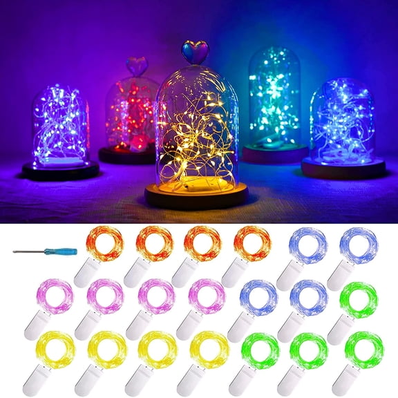 YJYASX-20 Packs Fairy String Lights, 6.6FT 20 LEDs Battery Operated Silver Copper Wire Starry String Light for DIY Party Christmas Costume Wedding Easter Table Decorations (Multicolor)
