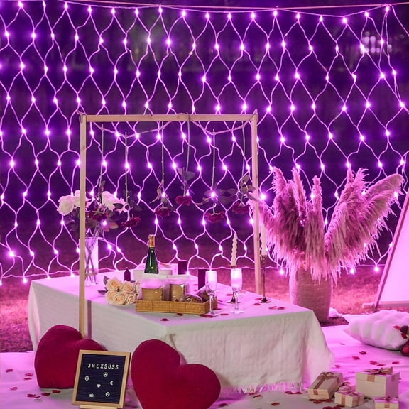 YJYASX-200 LED Pink Net Lights Outdoor Mesh Lights, 8 Modes 9.8ft x 6.6ft Net Light for Bushes Plug in, Waterproof Bush Light for Wedding Ceiling Christmas (Pink)